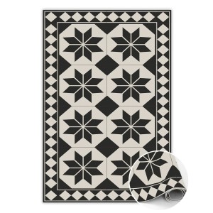 Tulup Teppich Schwarz-Weiß-Sterne PVC Mat 100x150 cm Schwarzweiß Tapijt Vinyl PVC Tapijt Rechteckig Vloerkleed Vinyl