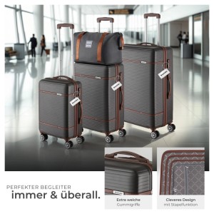 Tectake Reisekofferset Madison 13 Teilig  Hartschalen Aus Robustem Abs Kunststoff Tsa Sicherheitszahlenschloss  30 x 49 x 76 cm Anthrazit