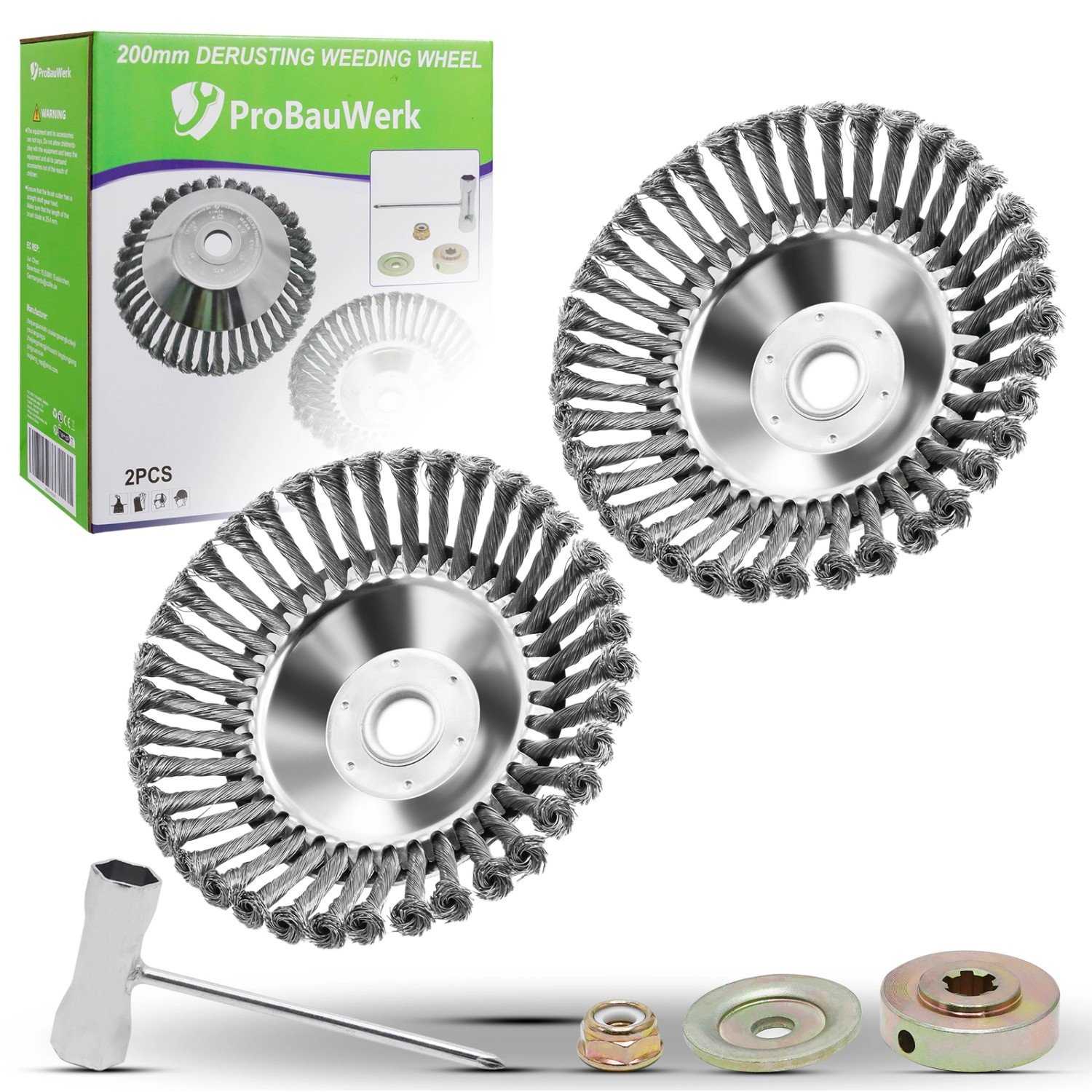 CCLIFE Unkrautbürste Freischneider 38 Bündel 2er Set Wildkrautbürste für Motorsense Rundbürste 200 x 25,4 mm mit Zubehör...