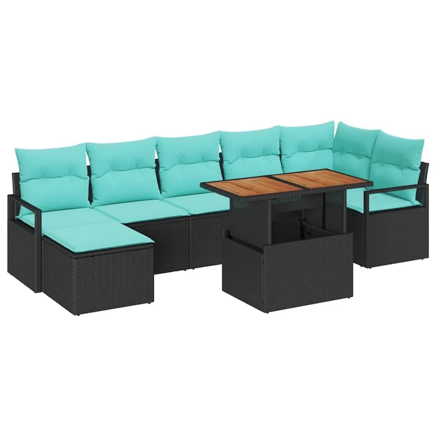 vidaXL Garten Essgruppe mit Kissen 8-Tlg Schwarz und Teal 3349745