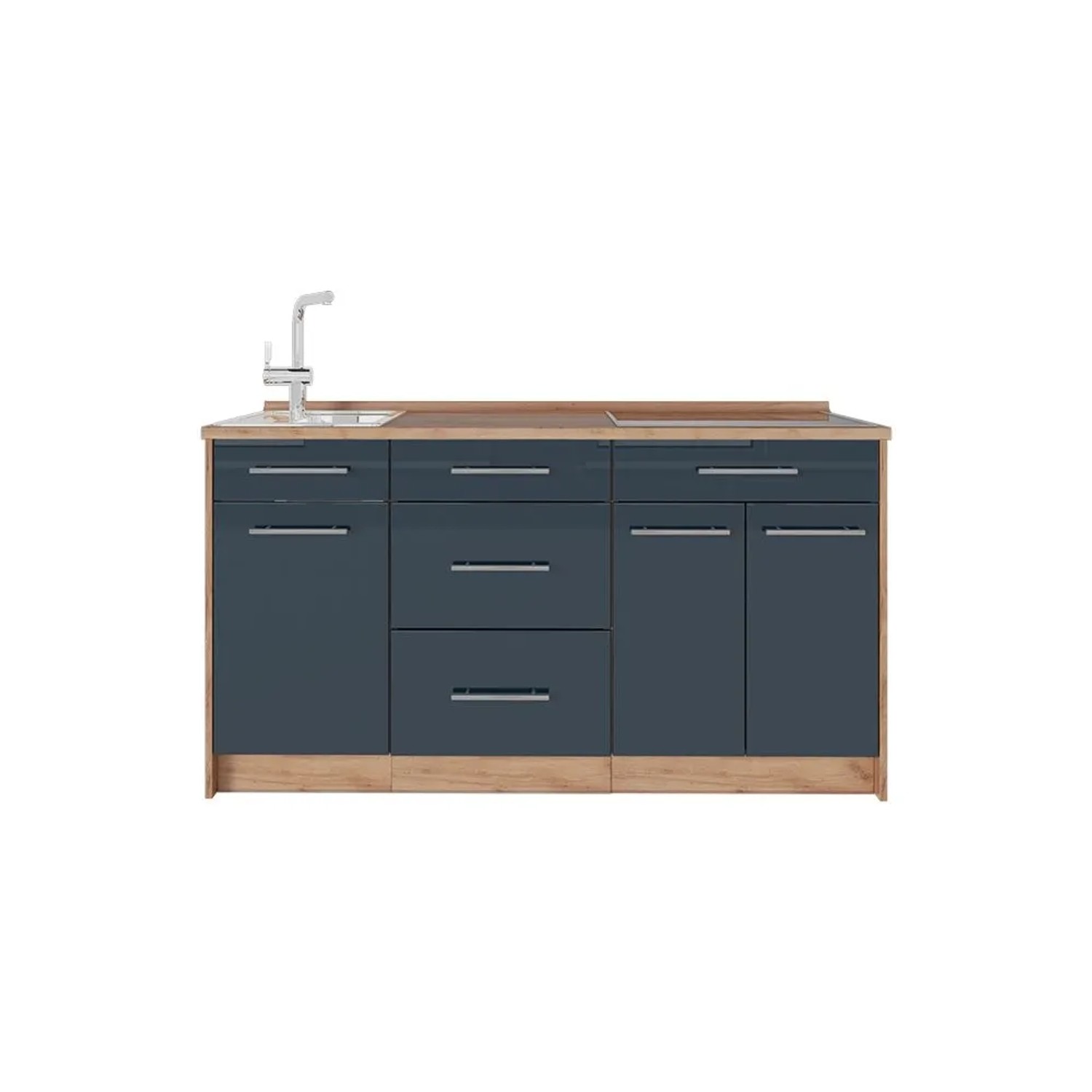 Vicco Küchenblock Fame-Line Dunkelblau Hochglanz 150 x 82 AP Eiche Art Nr 65424