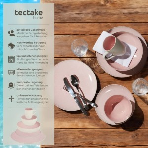 Tectake Kombiservice Mare Für 6 Personen  Handgefertigt Im Maritimen Design  26 5 x 26 5 x 2 5 cm Rosa