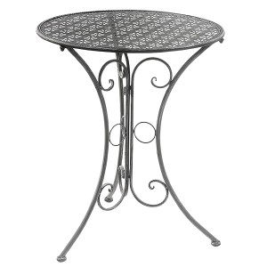 Kobolo Gartentisch Tisch aus Grauem Metall Stanzungen in Blumenoptik 60cm