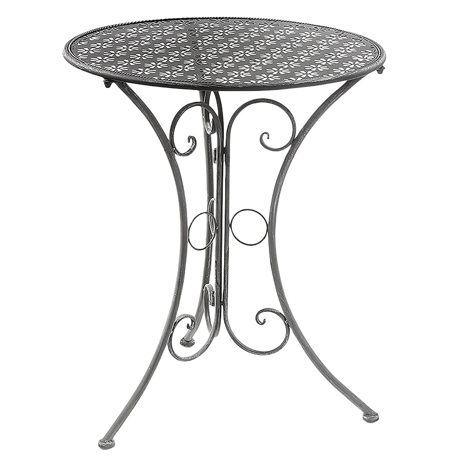 Kobolo Gartentisch Tisch aus Grauem Metall Stanzungen in Blumenoptik 60cm