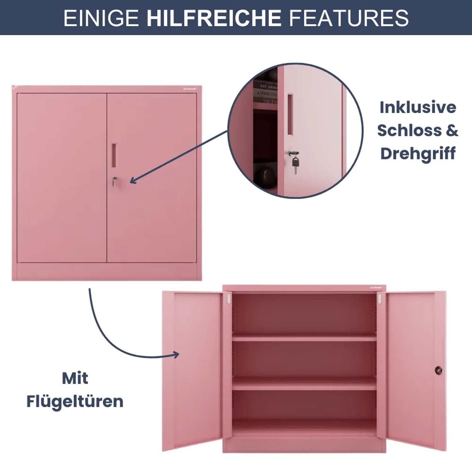 Rosa DELUKE Aktenschrank KADO mit Flügeltüren, abschließbarer Büroschrank aus Stahl mit Fachböden.
