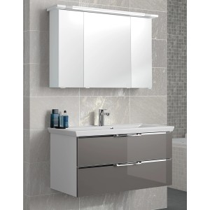 Pelipal Badmöbel-Set Trentino 107 cm Weiß / Grau Glas 3-tlg.