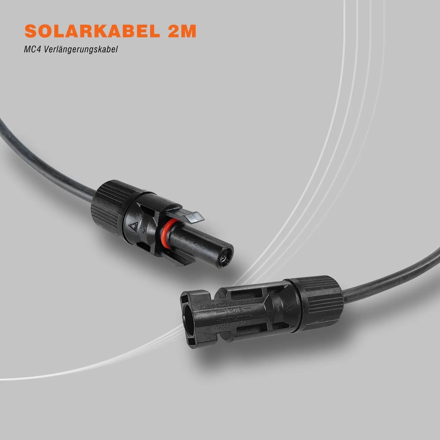 Schwarze MC4 Solarkabel-Verlängerung mit Stecker und Buchse, 2m Länge, für Solaranlagen und Module.