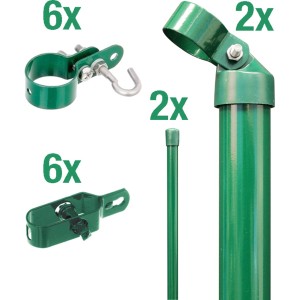 Eck-Set für Maschendrahtzaun, grün, 100 cm hoch, zum Einbetonieren, bestehend aus Streben, Schellen und Drahtspannern.