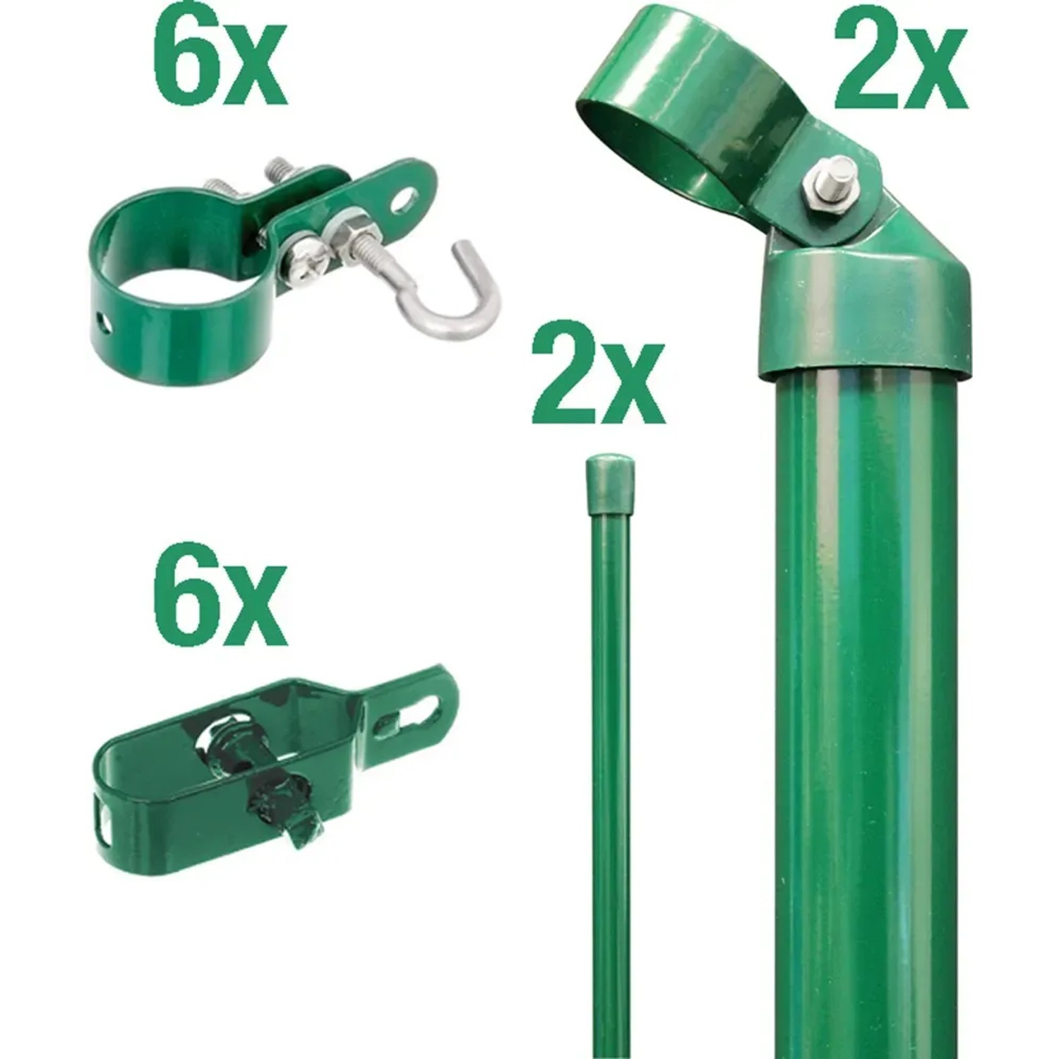 Eck-Set für Maschendrahtzaun, grün, 100 cm hoch, zum Einbetonieren, bestehend aus Streben, Schellen und Drahtspannern.