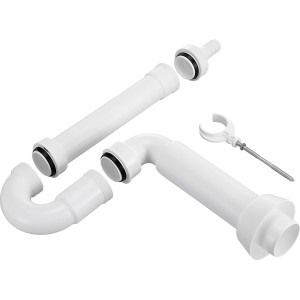 Weißer Geruchsverschluss (44,8 mm) für Waschbecken, aus Kunststoff, verschiedene Einzelteile.