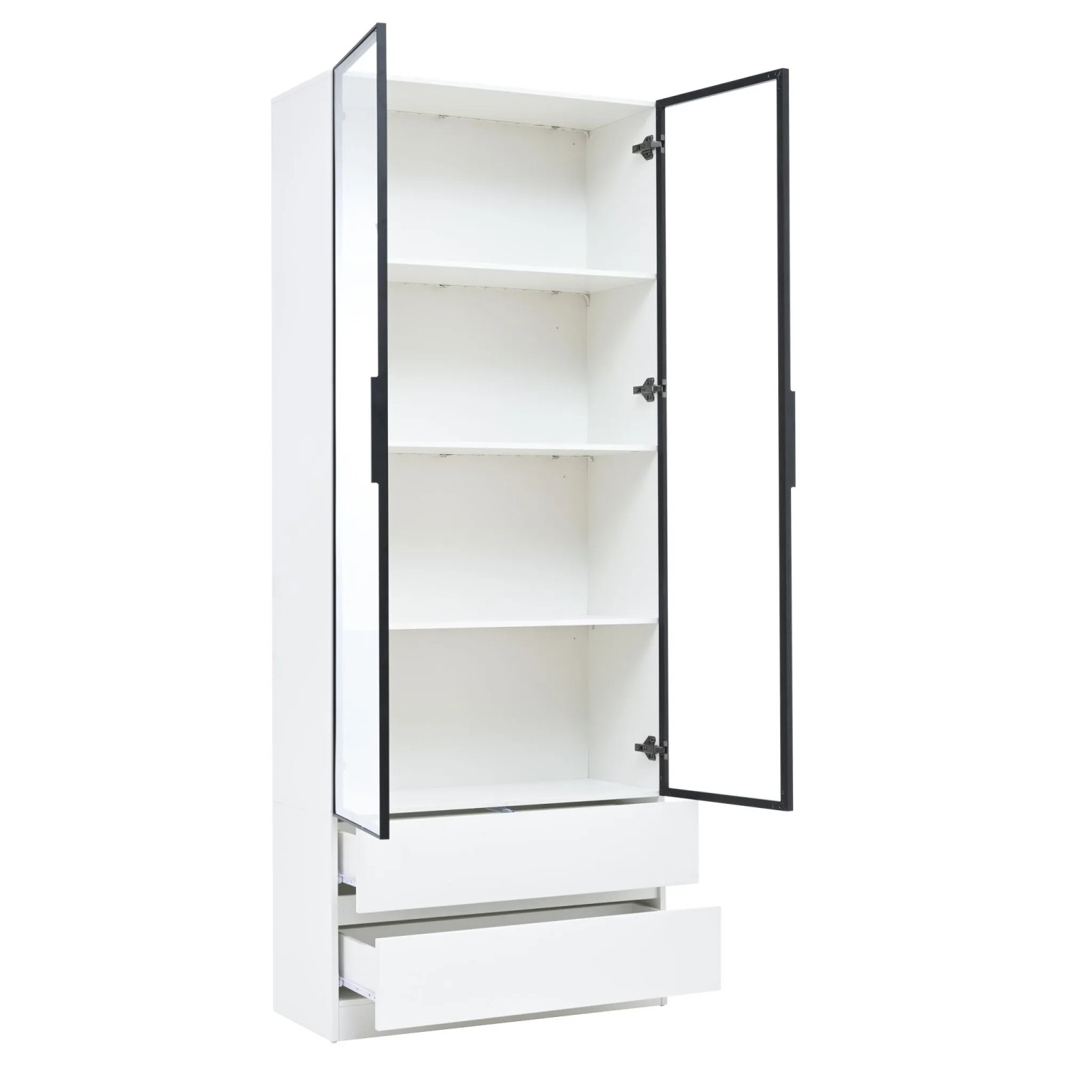 okwish Vitrine mit LED Beleuchtung Schubladen Aufbewahrungsregal 80x34x200cm Weiß