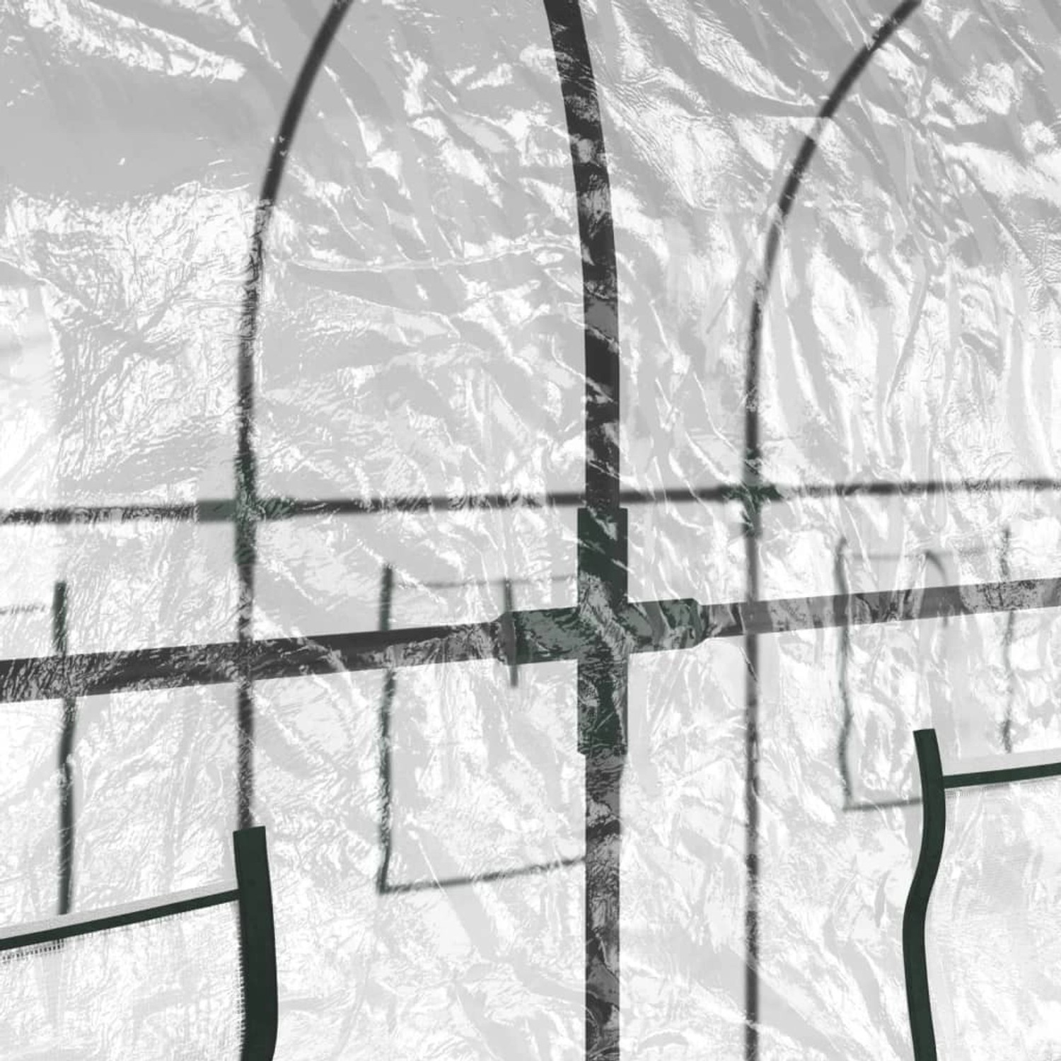 Detailansicht des transparenten furnicato Gewächshauses (160x400x190 cm) mit Stahlrahmen.