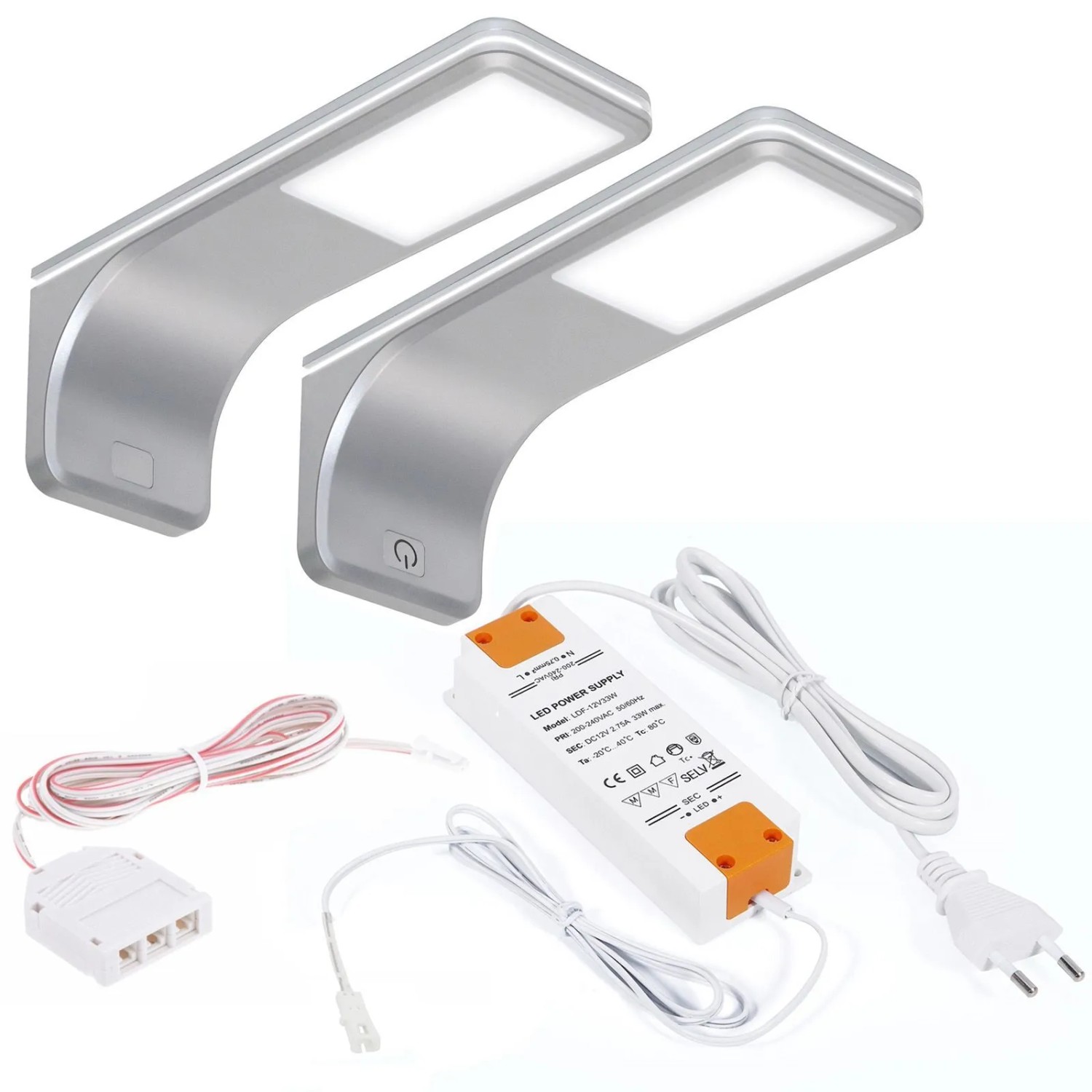 SOTECH 2er SET JUNKER Lighting LED Unterbauleuchten VIOLA 4000K Neutralweiß 12V 3,5W 160 x 55 x 60,5 mm inkl. Trafo und Touch Dimmer