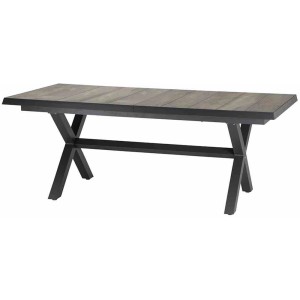 Ausziehbarer Siena Garden Gartentisch, Washed Grau, 100x200 cm, mit Aluminiumgestell und Keramik-Tischplatte.
