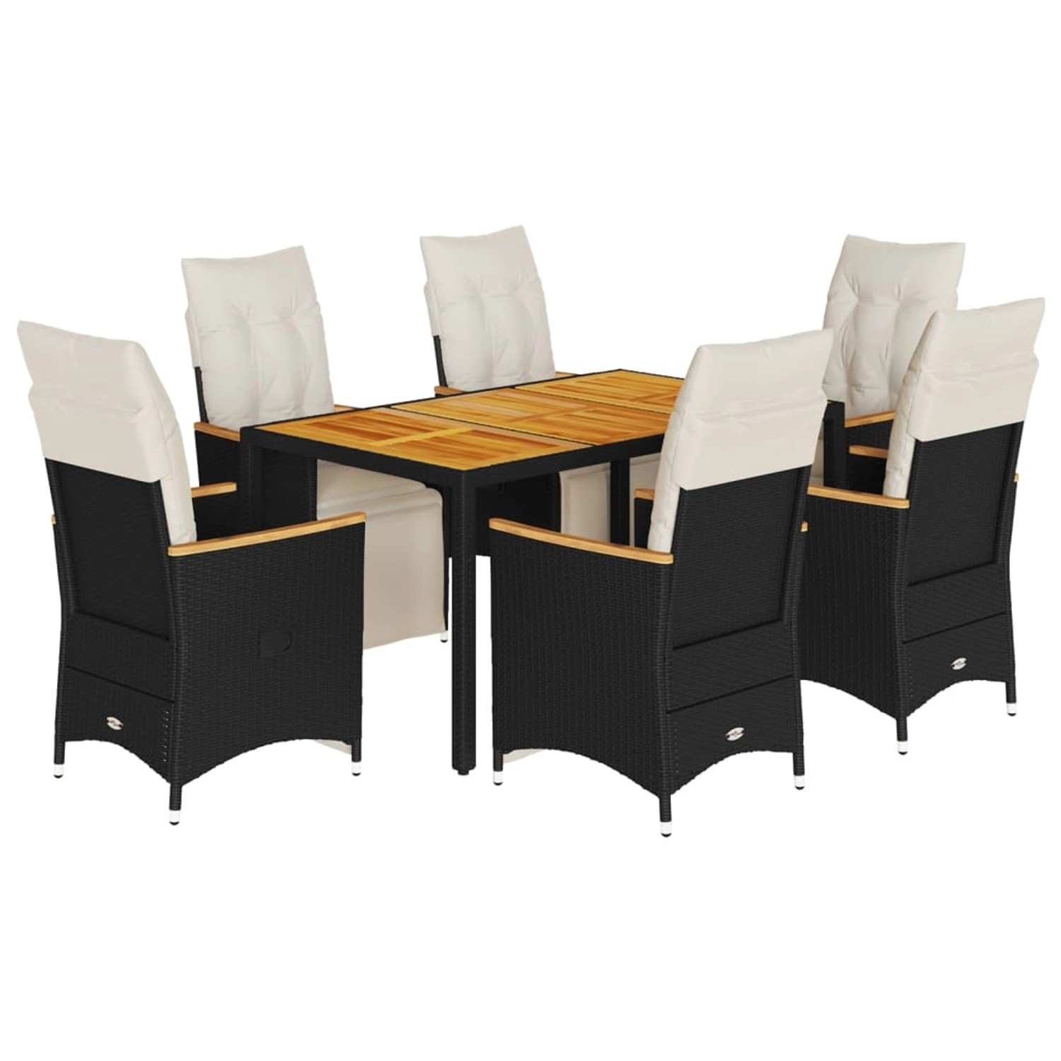 vidaXL 7-Tlg Garten-Bistro-Set mit Kissen Schwarz Poly Rattan 3276962