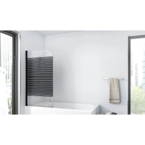 Aurlane Badewannenfaltwand Black Lines, 1-flügelig, schwarz, mit Dekorlinien.