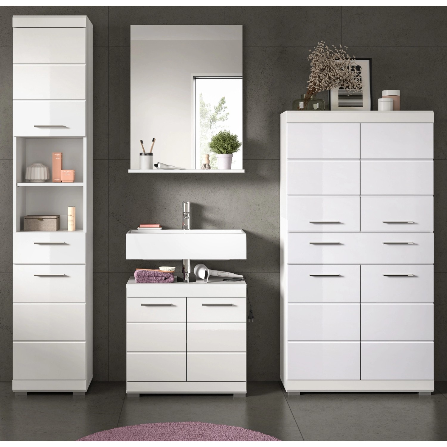 Inn.Furn Badmöbel Set 4-teilig 200 cm in Weiß Hochglanz Shawn günstig online kaufen