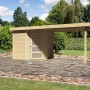 Karibu Holz-Gartenhaus Linköbing mit Flachdach und Anbau, unbehandelt.