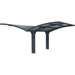 Palram Canopia Doppelcarport Arizone Double Wave mit gebogenem, transparentem Dach und anthrazitfarbenen Pfosten.