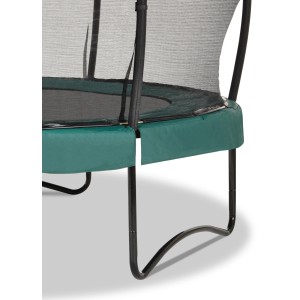 Detailaufnahme: Grünes EXIT Allure Premium Trampolin (Ø 305 cm) mit Sicherheitsnetz und gepolstertem Rand.