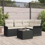 Schwarzes 5-tlg. vidaXL Garten-Sofa-Set aus Poly Rattan mit Kissen und Tisch.