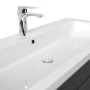 Detailaufnahme: Posseik Fellini 120 Badmöbel-Set in Grafit mit grifflosen Schubladen und Mineralgussbecken.