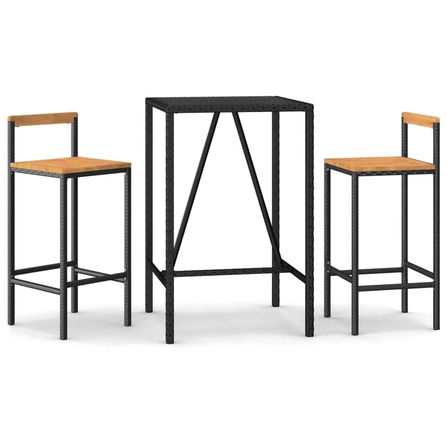 vidaXL 3-Tlg Gartenbar-Set Schwarz Poly Rattan Massivholz Akazie 3187690