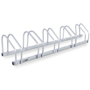 CCLIFE Fahrradständer Boden für 5 Fahrräder, silberfarben, für Reifen bis 65mm.
