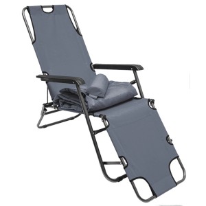 Graue AMANKA Campingliege, 178 cm lang, mit Kopfkissen und Auflage. Ideal für Camping & Freizeit.