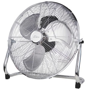 TroniTechnik Bodenventilator Windmaschine, 100W, ⌀45cm, drei Geschwindigkeitsstufen, silberfarben.