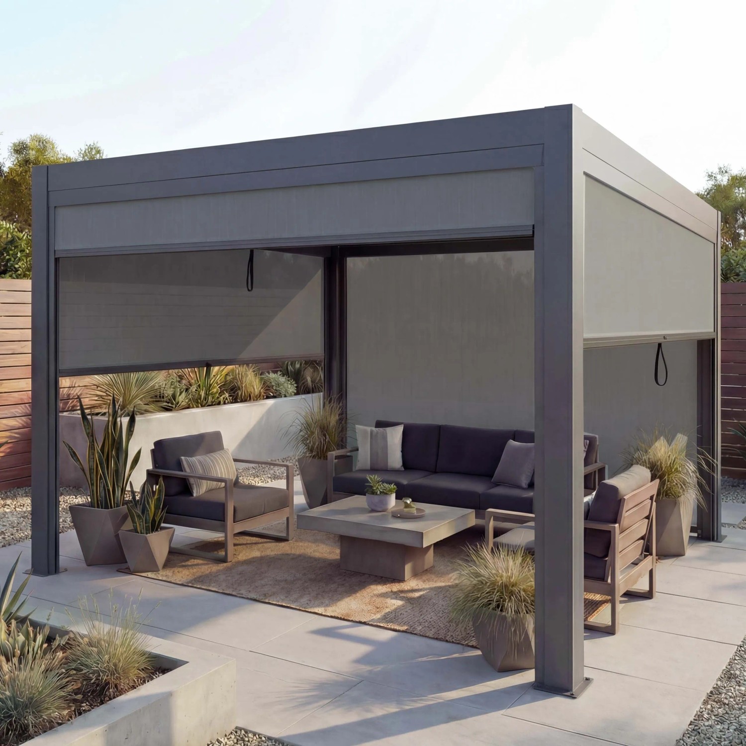 MCW Pergola L46 mit Seitenwand Anthrazit 10cm-Alu-Gestell 3x4m