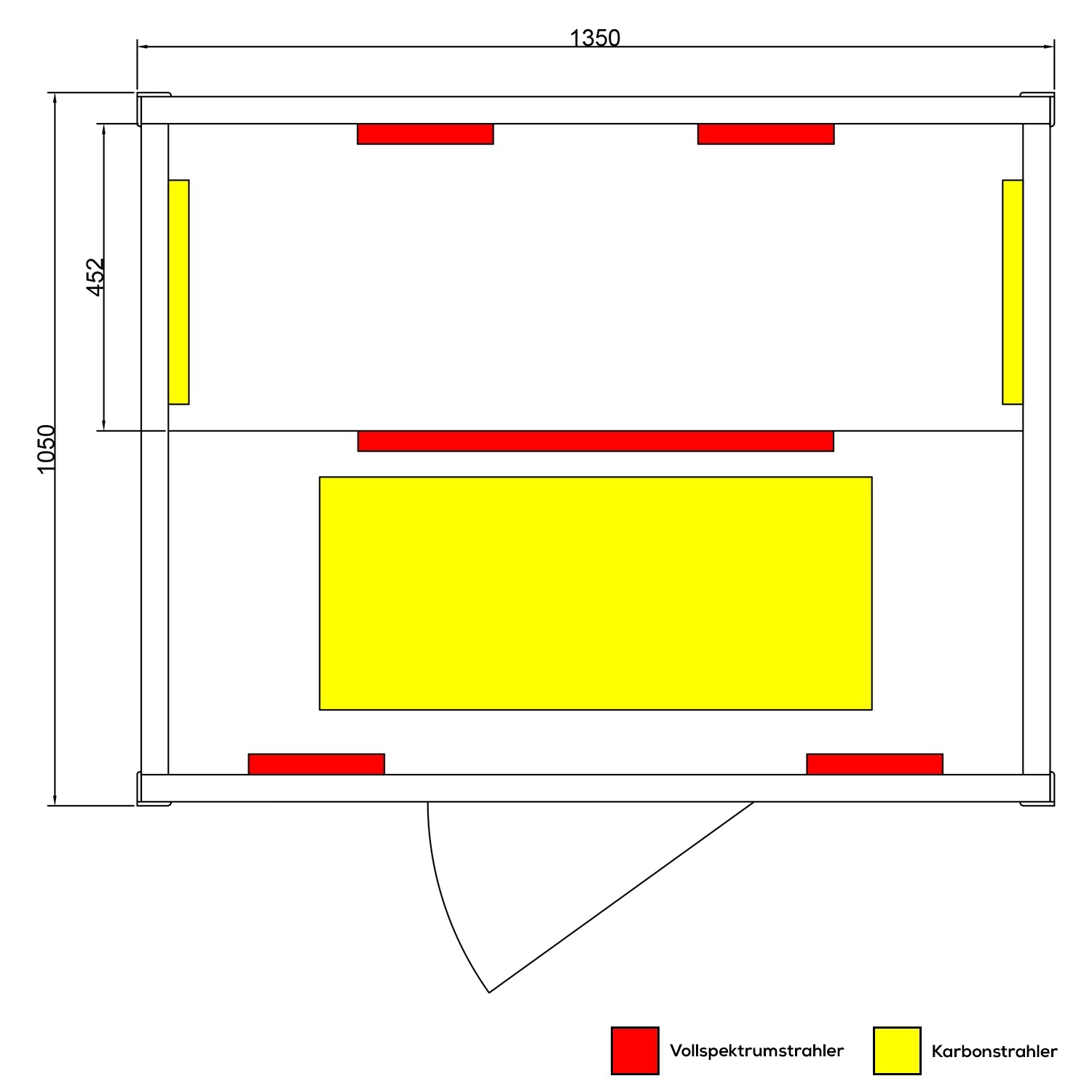 Grundriss Dewello Infrarotkabine Pierson mit Vollspektrum- und Karbonstrahlern.