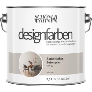 Farbeimer Schöner Wohnen Designfarben Ästhetisches Betongrau, matte Premium-Wandfarbe für Innen, 2,5 l.