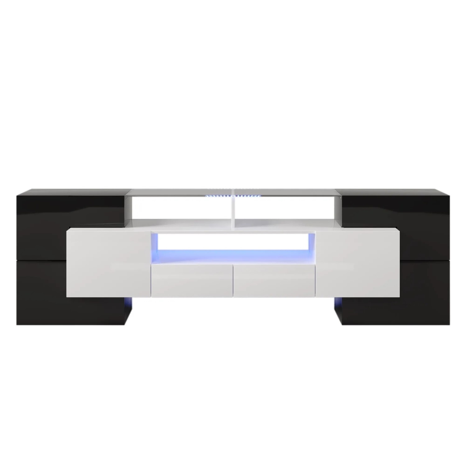 okwish TV Schrank mit LED Stauraum Glasoberfläche 200x30x60cm Hochglanz Schwarz