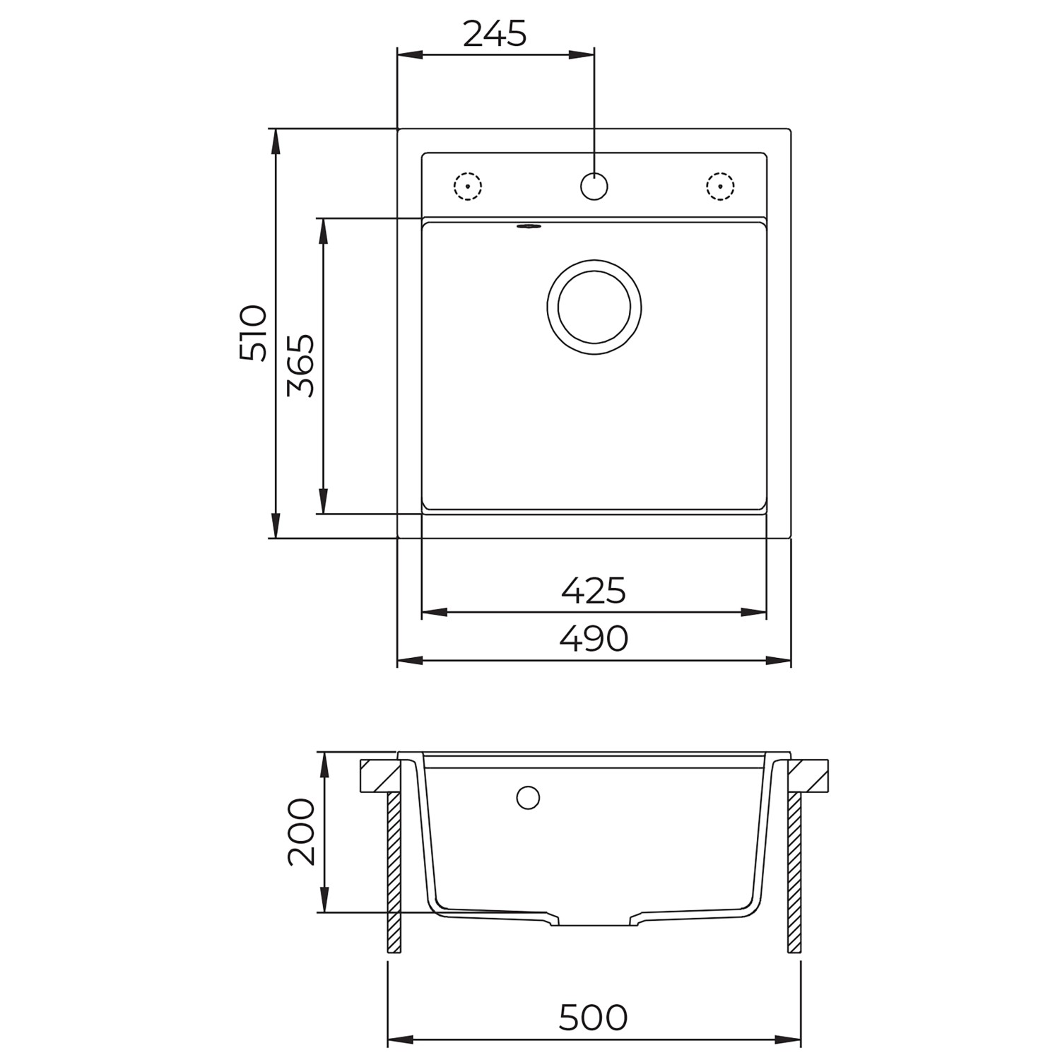 Helika Einbauspüle Tessa 49 cm x 51 cm Schwarz inkl. Goldventil_9