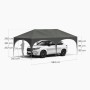 Grauer WOLTU Pavillon 3x6m, höhenverstellbar, mit Auto darunter. Maße 583x293 cm und Höhenangaben sind sichtbar.