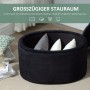 Schwarze HOMCOM Sitzbank, oval, mit offenem Stauraum, gefüllt mit Kissen. Samtartiges Polyester Möbel für Aufbewahrung.