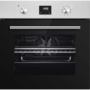 PKM Einbaubackofen EB7IXD aus Edelstahl mit LED-Display und Garraum.