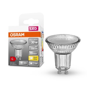 Osram GU10 LED-Leuchtmittel, 4,3W, warmweiß, 350 Lumen. Energiesparende LED für Wohnräume.