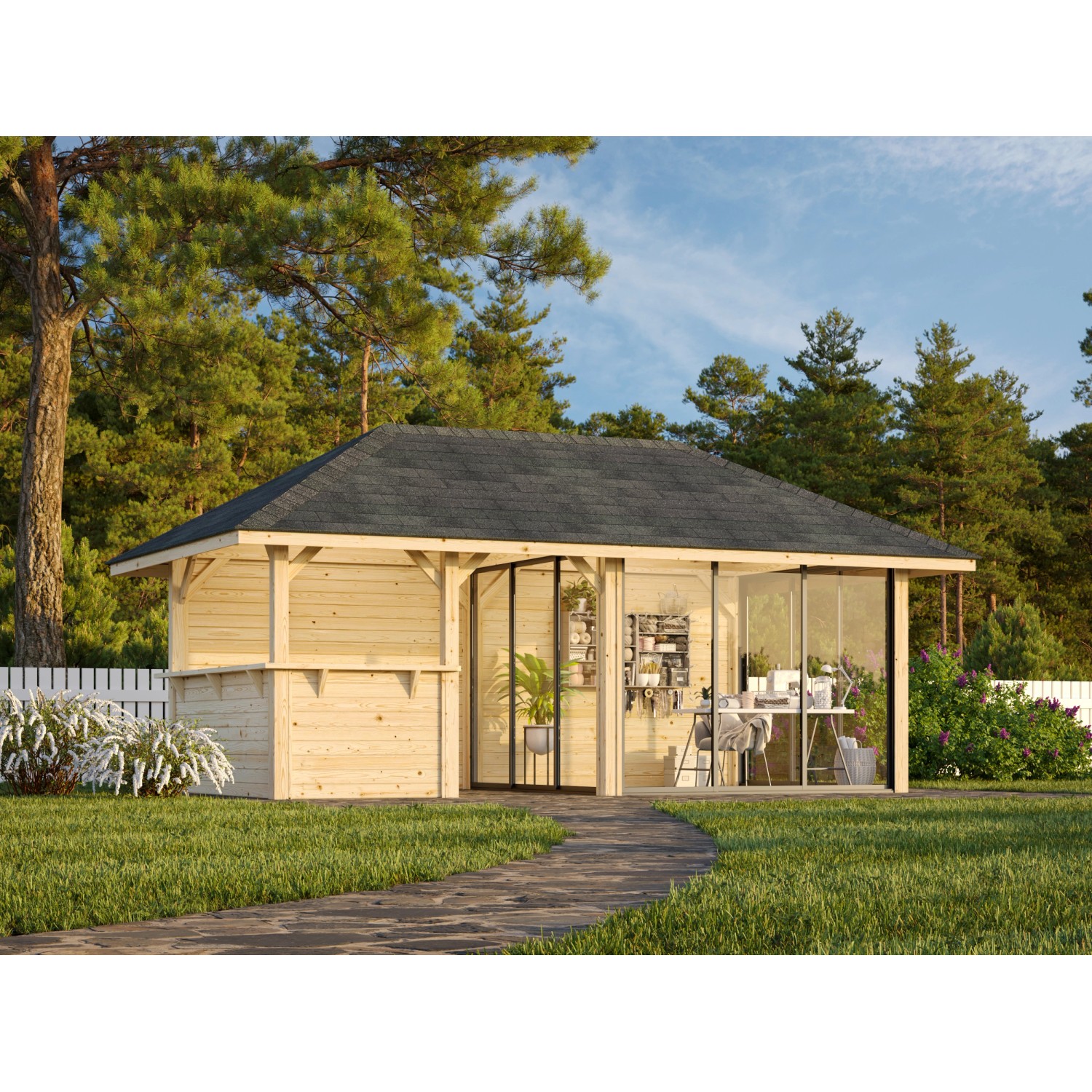 Palmako Pavillon Bianca Set 208 Slide 588 x 300 cm Lackiert Weiß FSC® günstig online kaufen