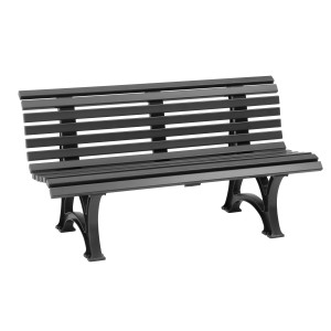 Graphitgraue Blome-Tillmann 3er Gartenbank Helgoland aus Kunststoff mit Lehne und geschwungenen Füßen.