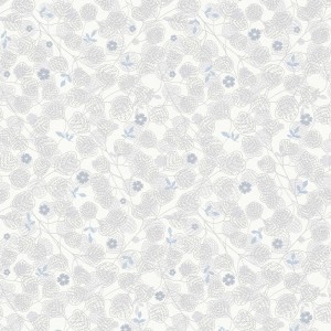 Moderne Vliestapete im Landhausstil mit Blumenmuster in Weiß und Grau, ideal für Wohn- und Schlafzimmer.