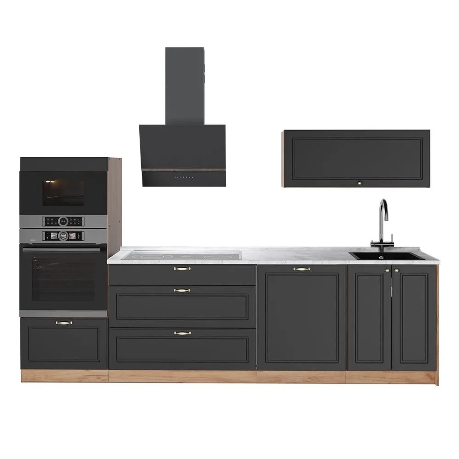 Vicco Küchenzeile Fame-Line Anthrazit-Gold Landhaus/Goldkraft Eiche 280 x 154 AP Marmor Art Nr 64680