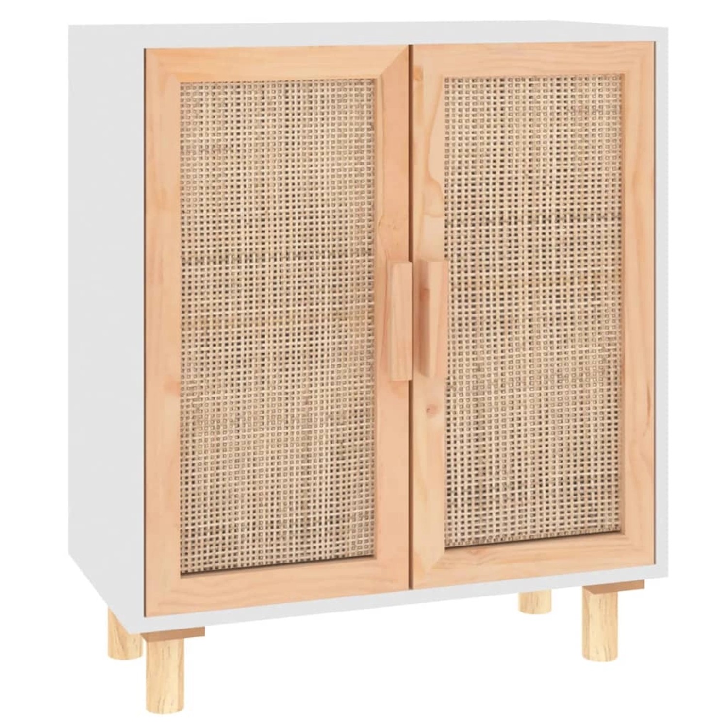 vidaXL Sideboard Weiß 60x30x70 cm Massivholz Kiefer und Natur-Rattan 345630 günstig online kaufen