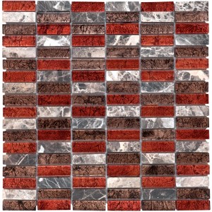 Mosaikmatte aus Naturstein Metalica Marron, 30x30 cm. Mosaikfliesen in Braun-, Grau- und Rottönen.