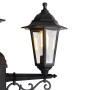 Detailaufnahme: Schwarze, dreiflammige QAZQA Außenlaterne New Haven mit klarem Glas und E27 Fassung.