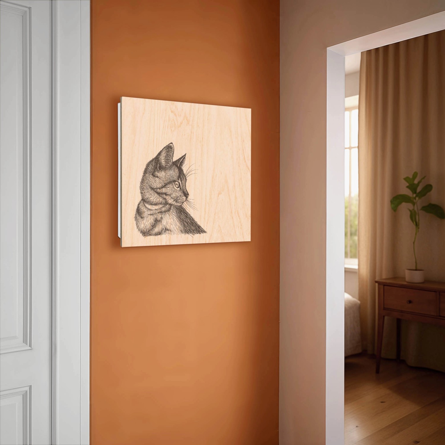 Banjado Schlüsselbox mit Katzen Illustration, 30x30cm, weiß. Schlüsselkasten aus Holz mit 50 Haken.