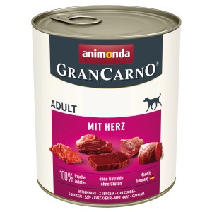 Gran Carno Hunde-Nassfutter Adult mit Herz, 800g Dose. Alleinfutter für ausgewachsene Hunde.