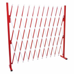 Ausziehbares Absperrgitter, rot-weiß, aus Aluminium. Scherengitter für Garten, Terrasse und Innenräume.