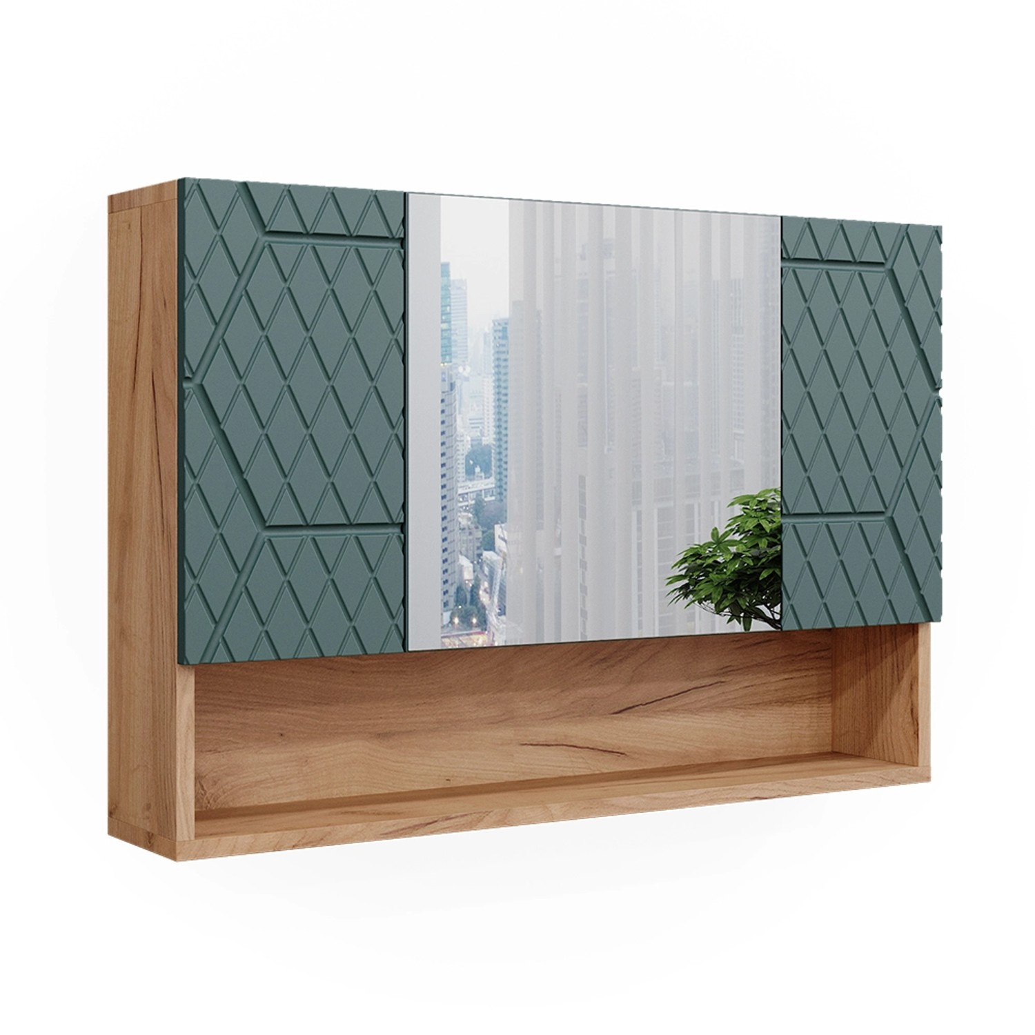 Vicco Badspiegelschrank Irma Goldkraft Eiche/Grün 80 x 55 cm